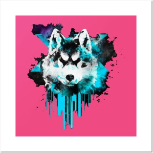 Husky Minimal Watercolor Stencil Artwork Posters and Art